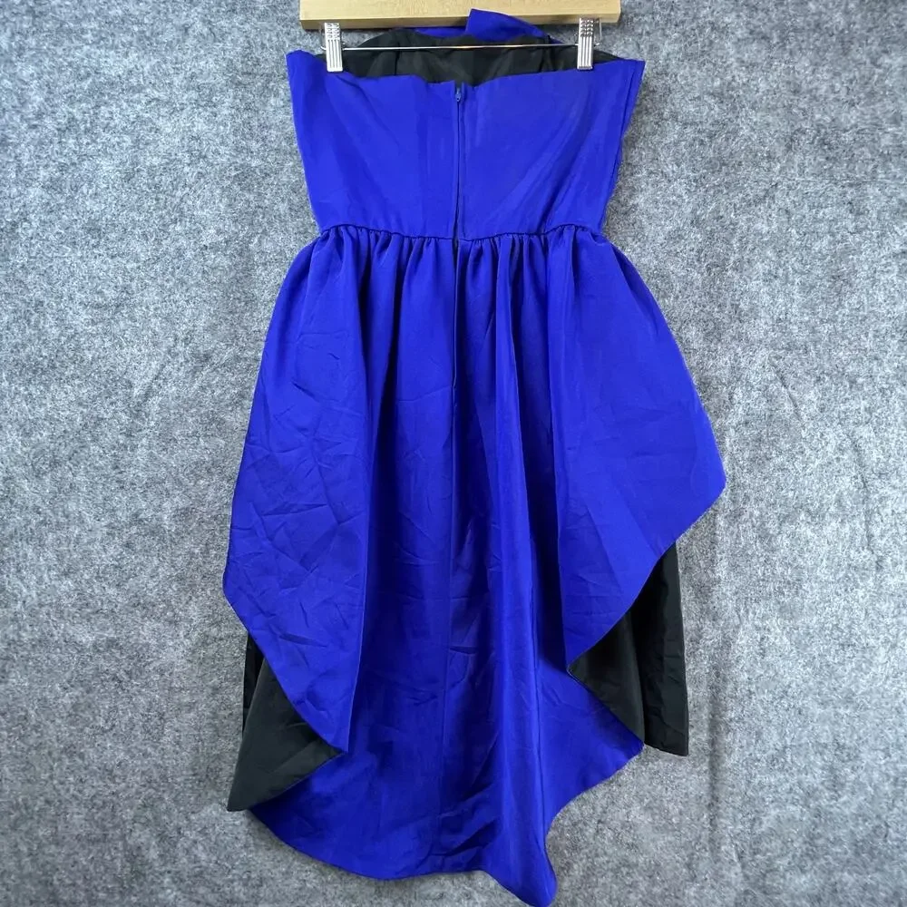 VTG Darcy 80s Peplum Cocktail Party Dress Small Blue‎ Black Bow Glam Statement